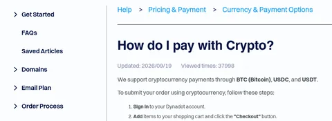 Dynadot help: paying with cryptocurrency (BTC, USDC, USDT)