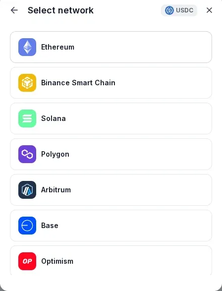 Hostinger checkout via CoinGate: USDC networks (Ethereum, BNB Smart Chain, Solana, Polygon, Arbitrum, Base, Optimism)