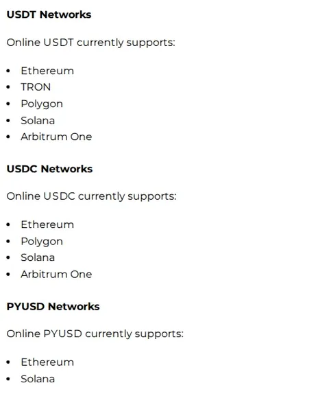 NiceNIC crypto payment guide: online USDT, USDC and PYUSD networks