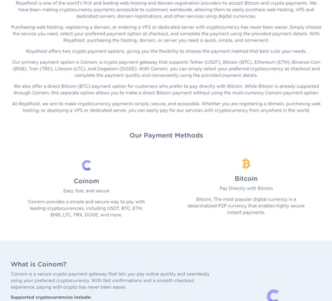 Payment options on royalhost.net
