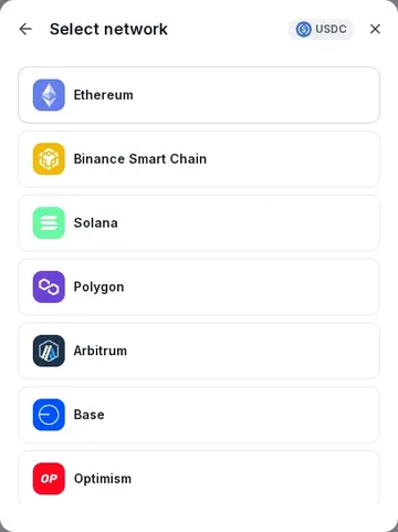Surfshark checkout via CoinGate: USDC networks (Ethereum, BNB Smart Chain, Solana, Polygon, Arbitrum, Base, Optimism)