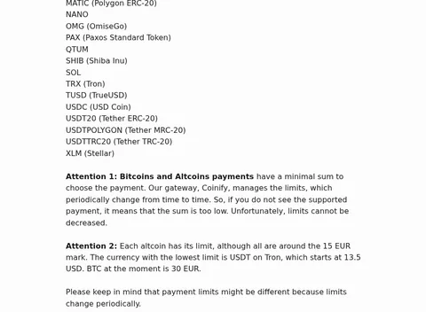 Time4VPS help: accepted payment methods incl. USDT networks and USDC