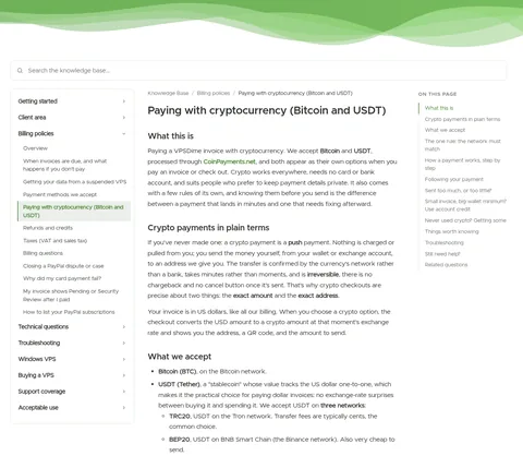 VPSDime knowledge base: USDT via CoinPayments