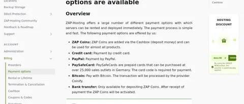 Payment options on zap-hosting.com